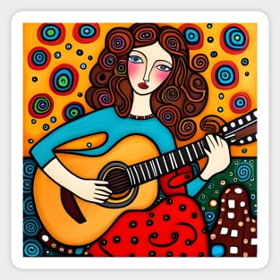 Woman playing a Guitar Sticker